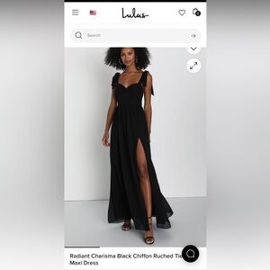 NWT Radiant Charisma Black Chiffon Ruched Tie-Strap Maxi Dress